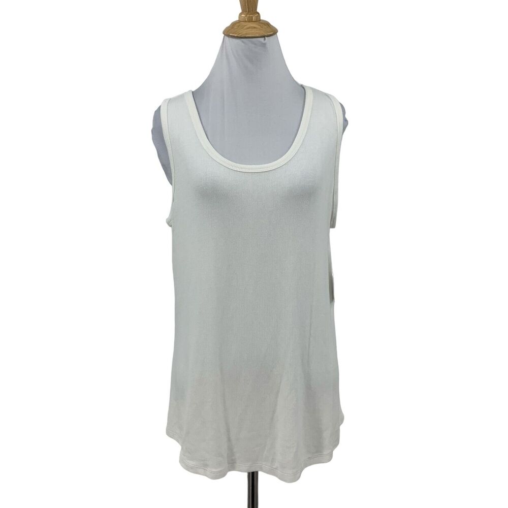 Westbound Tank Top Women L Large White Ribbed Scoop Neck Modal Blend Curved Hem